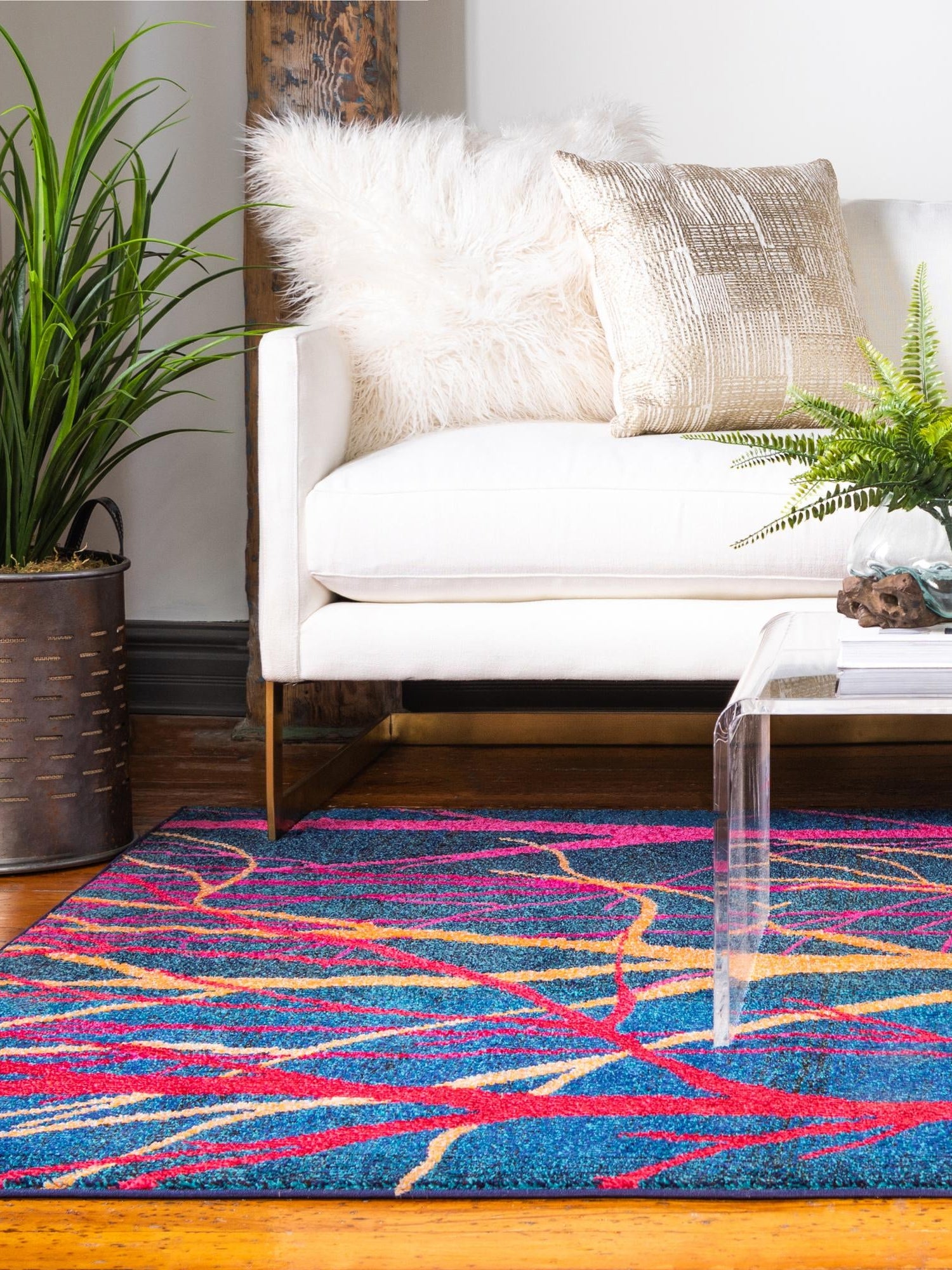 Blue 5' 1 x 8' Estrella Rectangle Area Rug 100% Polypropylene Non-Shedding Stain Resistant Carpet Colorful Modern Abstract Design Easy Clean for Home Decor for Sale at Rug Engine