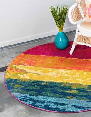 Multicolor 8' x 8' Estrella Round Area Rug 100% Polypropylene Non-Shedding Stain Resistant Carpet Colorful Modern Abstract Design Easy Clean for Home Decor for Sale at Rug Engine