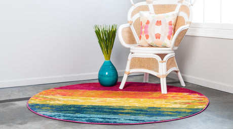Multicolor 8' x 8' Estrella Round Area Rug 100% Polypropylene Non-Shedding Stain Resistant Carpet Colorful Modern Abstract Design Easy Clean for Home Decor for Sale at Rug Engine