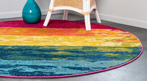 Multicolor 8' x 8' Estrella Round Area Rug 100% Polypropylene Non-Shedding Stain Resistant Carpet Colorful Modern Abstract Design Easy Clean for Home Decor for Sale at Rug Engine