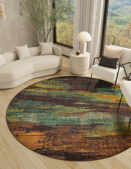 Multicolor 8' x 8' Jardin Round Area Rug 100% Polypropylene With Cotton Backing Colorful & Vivid Modern Carpet for Home Decor for Sale at Rug Engine