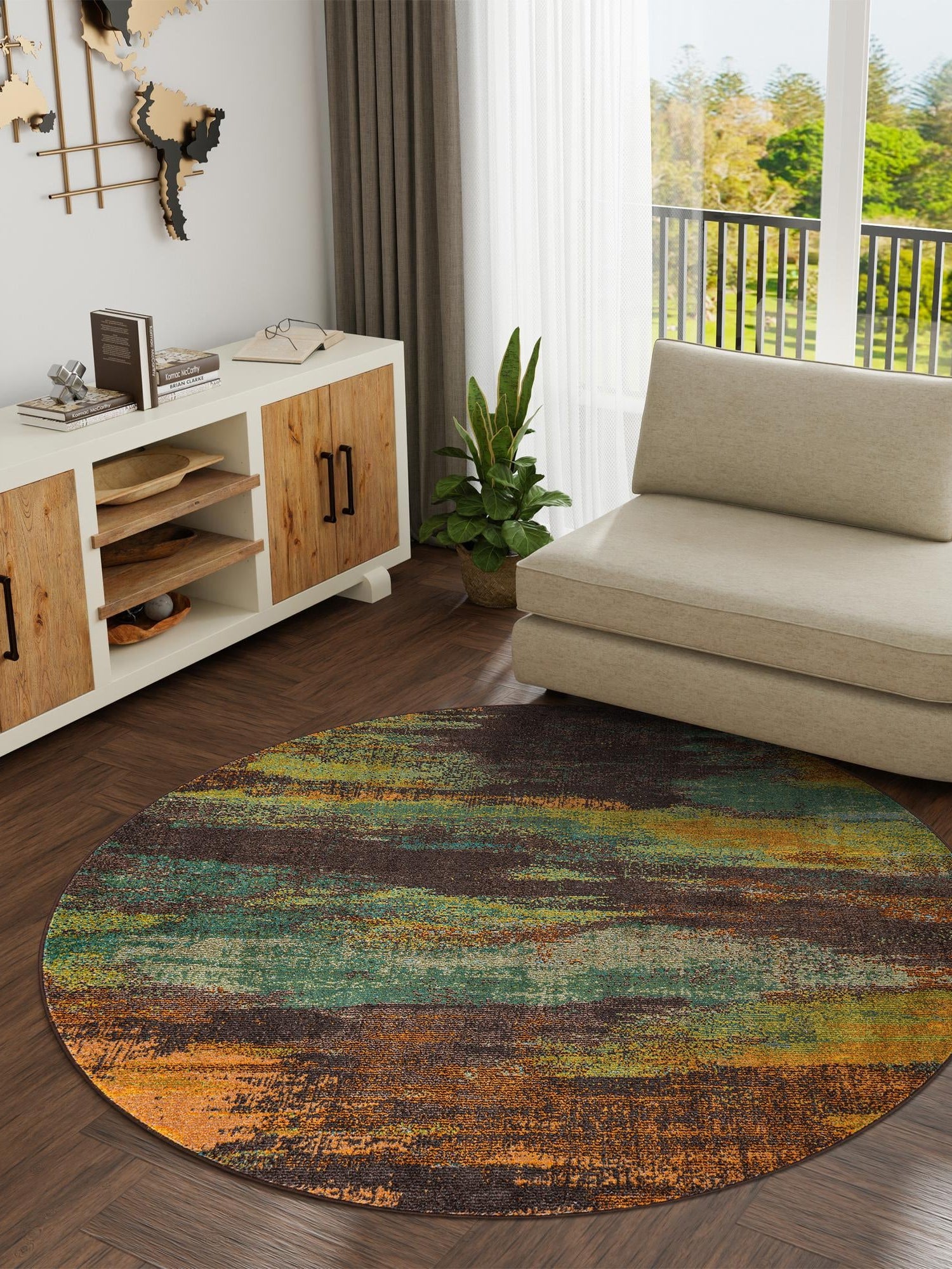 Multicolor 8' x 8' Jardin Round Area Rug 100% Polypropylene With Cotton Backing Colorful & Vivid Modern Carpet for Home Decor for Sale at Rug Engine