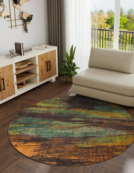 Multicolor 8' x 8' Jardin Round Area Rug 100% Polypropylene With Cotton Backing Colorful & Vivid Modern Carpet for Home Decor for Sale at Rug Engine