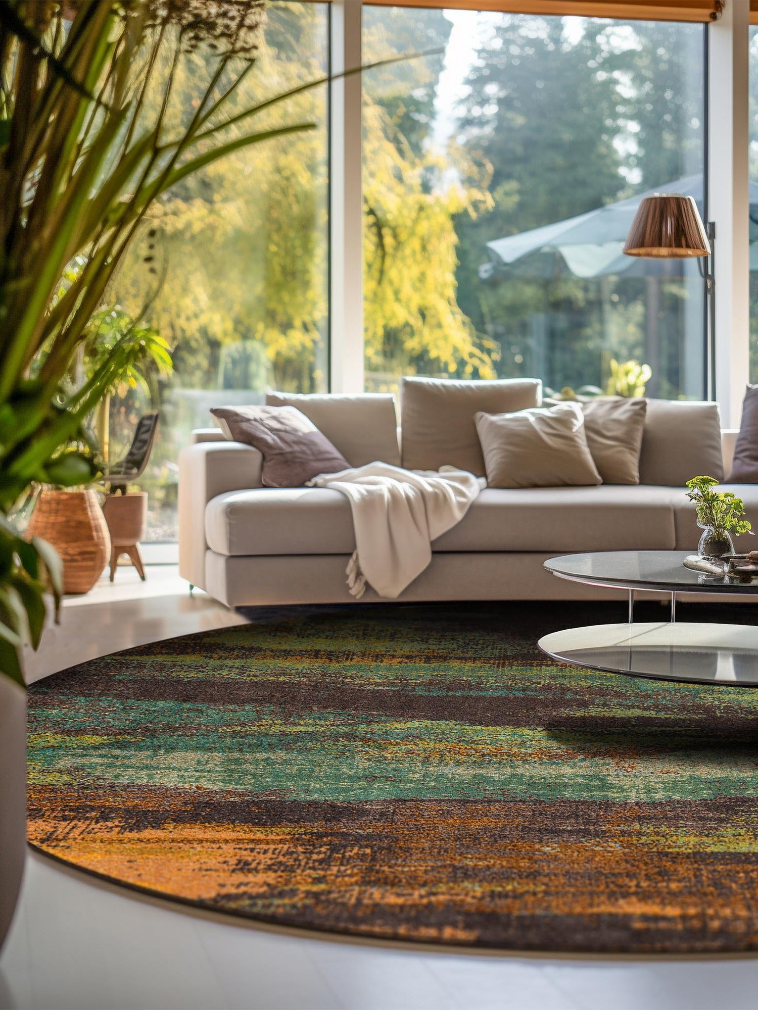 Multicolor 8' x 8' Jardin Round Area Rug 100% Polypropylene With Cotton Backing Colorful & Vivid Modern Carpet for Home Decor for Sale at Rug Engine