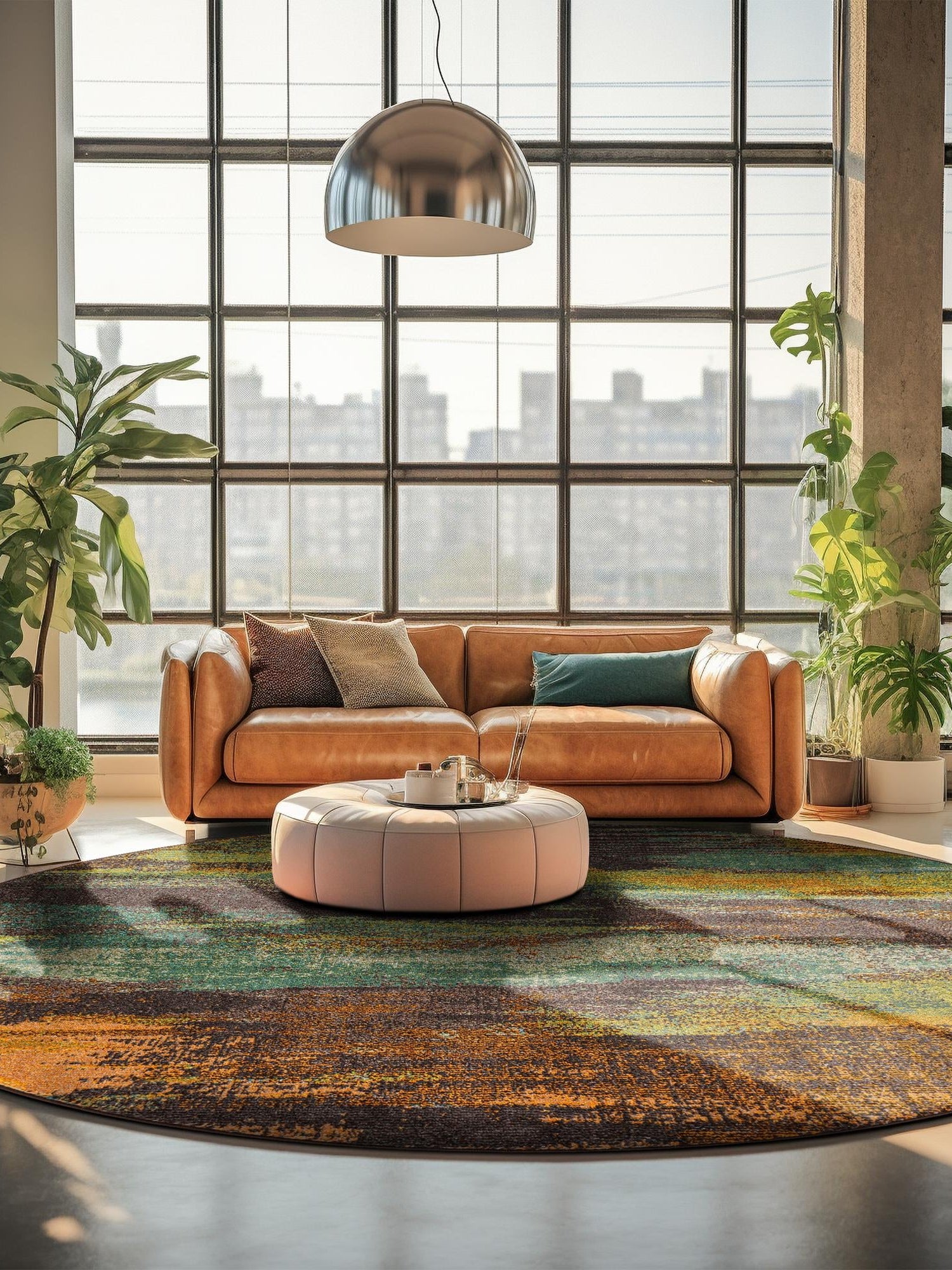 Multicolor 8' x 8' Jardin Round Area Rug 100% Polypropylene With Cotton Backing Colorful & Vivid Modern Carpet for Home Decor for Sale at Rug Engine