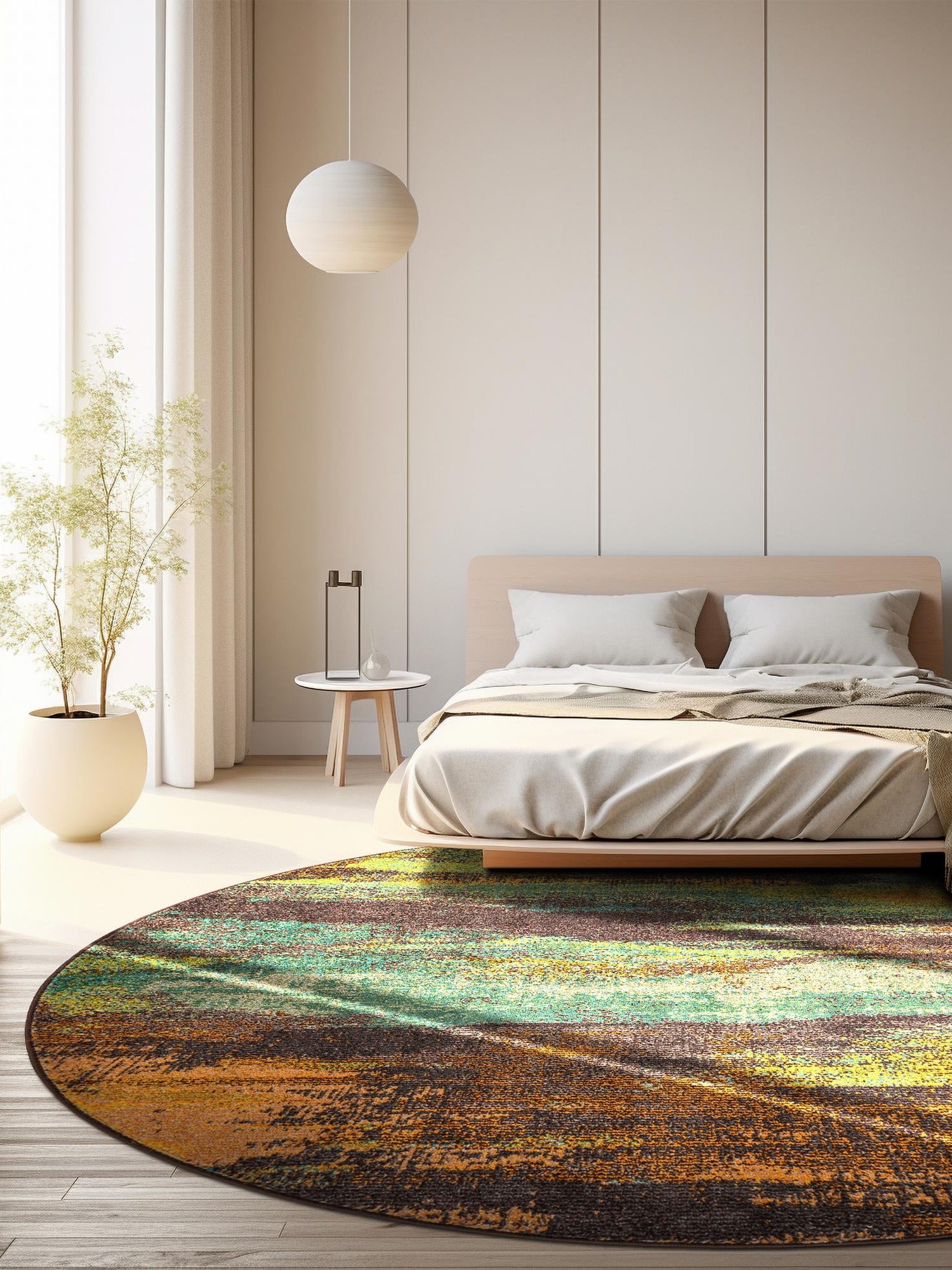 Multicolor 8' x 8' Jardin Round Area Rug 100% Polypropylene With Cotton Backing Colorful & Vivid Modern Carpet for Home Decor for Sale at Rug Engine