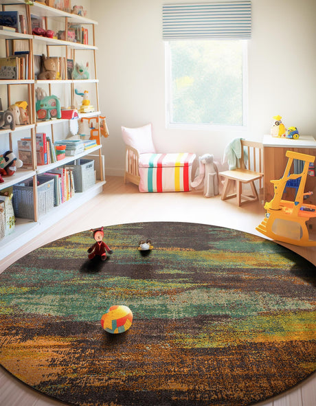 Multicolor 6' 1 x 6' 1 Jardin Round Area Rug 100% Polypropylene With Cotton Backing Colorful & Vivid Modern Carpet for Home Decor for Sale at Rug Engine