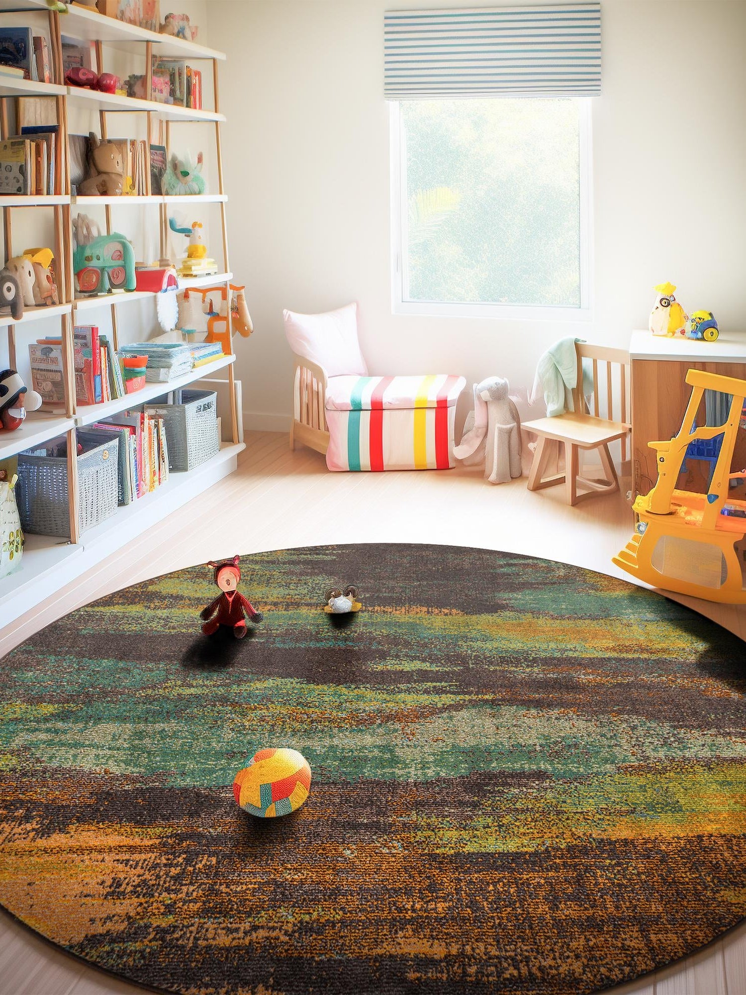 Multicolor 8' x 8' Jardin Round Area Rug 100% Polypropylene With Cotton Backing Colorful & Vivid Modern Carpet for Home Decor for Sale at Rug Engine