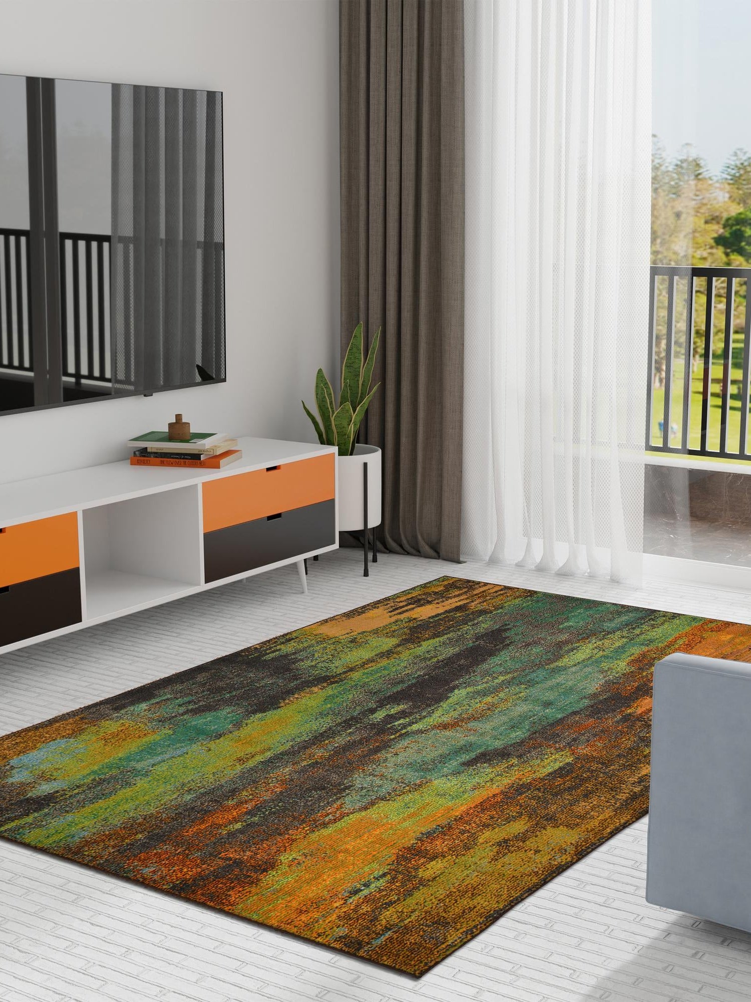 Multicolor 5' 1 x 8' Jardin Rectangle Area Rug 100% Polypropylene With Cotton Backing Colorful & Vivid Modern Carpet for Home Decor for Sale at Rug Engine