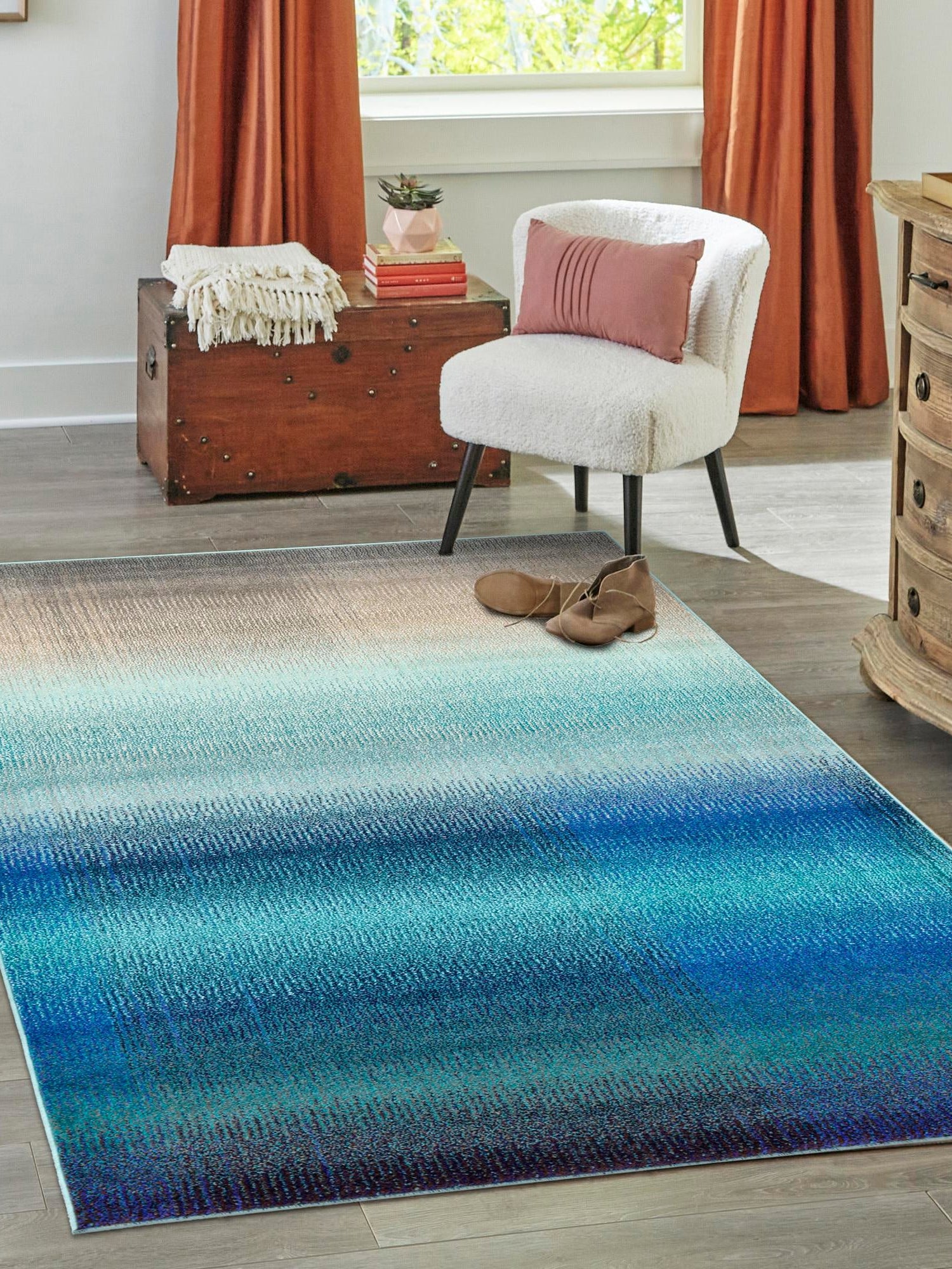 Blue 5' 1 x 8' Estrella Rectangle Area Rug 100% Polypropylene Non-Shedding Stain Resistant Carpet Colorful Modern Abstract Design Easy Clean for Home Decor for Sale at Rug Engine