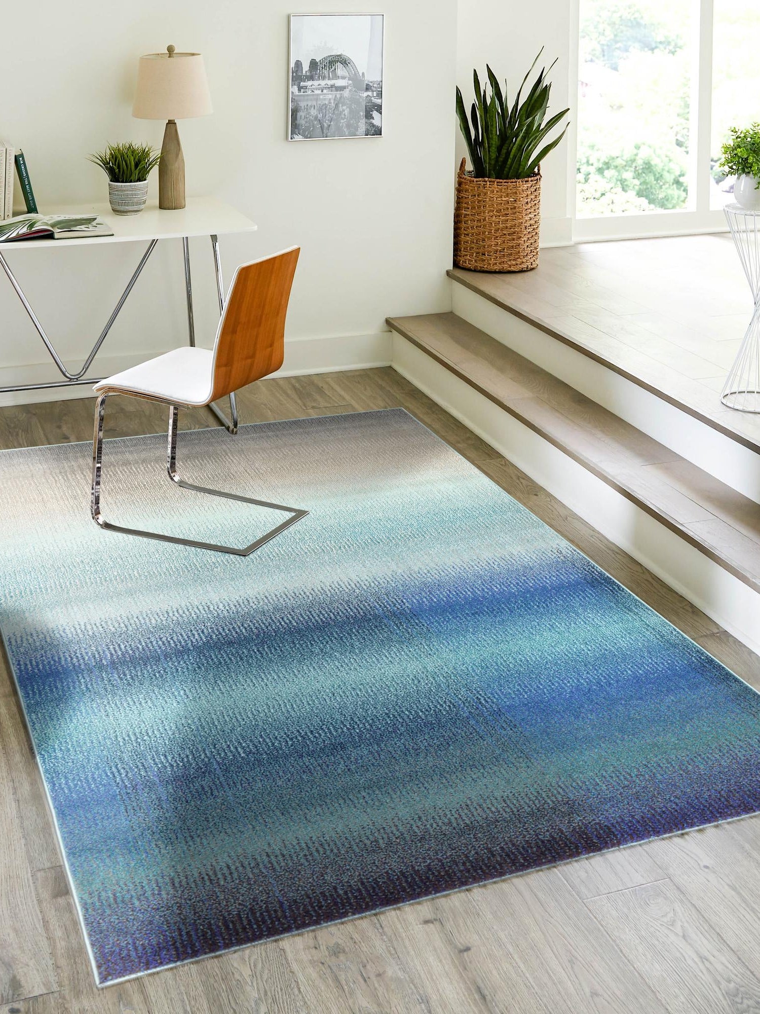 Blue 5' 1 x 8' Estrella Rectangle Area Rug 100% Polypropylene Non-Shedding Stain Resistant Carpet Colorful Modern Abstract Design Easy Clean for Home Decor for Sale at Rug Engine