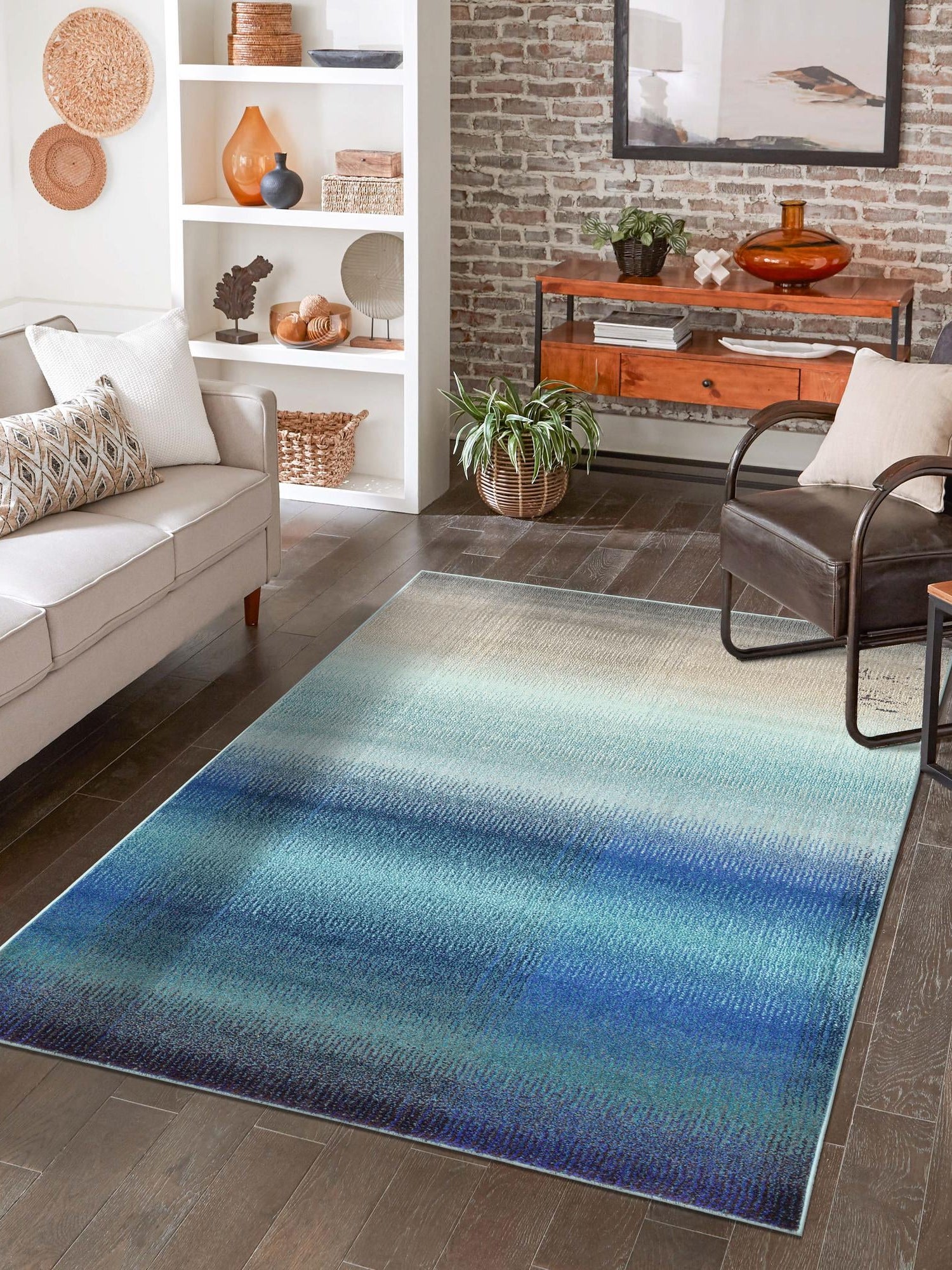 Blue 7' 1 x 10' Estrella Rectangle Area Rug 100% Polypropylene Non-Shedding Stain Resistant Carpet Colorful Modern Abstract Design Easy Clean for Home Decor for Sale at Rug Engine
