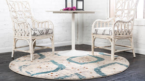 Cream 8' x 8' Estrella Round Area Rug 100% Polypropylene Non-Shedding Stain Resistant Carpet Colorful Modern Abstract Design Easy Clean for Home Decor for Sale at Rug Engine