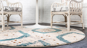 Cream 8' x 8' Estrella Round Area Rug 100% Polypropylene Non-Shedding Stain Resistant Carpet Colorful Modern Abstract Design Easy Clean for Home Decor for Sale at Rug Engine