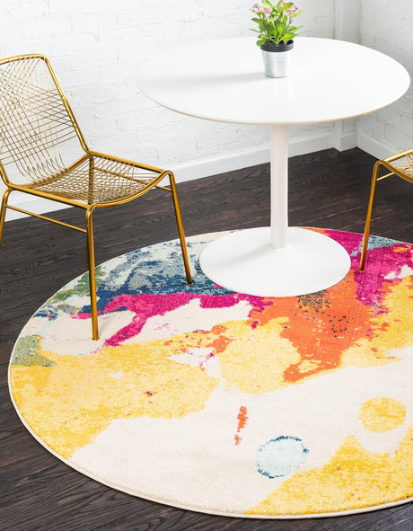 Beige 6' 1 x 6' 1 Estrella Round Area Rug 100% Polypropylene Non-Shedding Stain Resistant Carpet Colorful Modern Abstract Design Easy Clean for Home Decor for Sale at Rug Engine