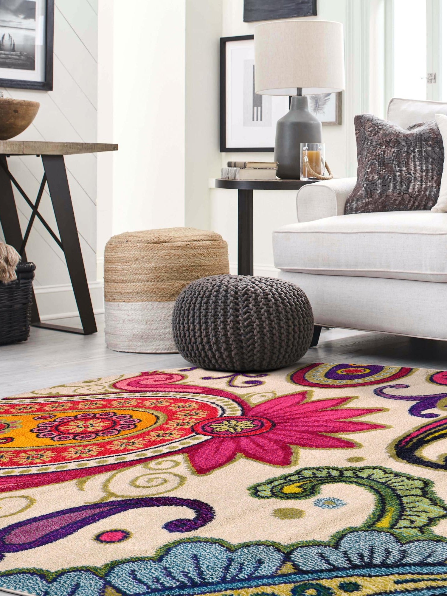 Cream 6' 1 x 6' 1 Estrella Round Area Rug 100% Polypropylene Non-Shedding Stain Resistant Carpet Colorful Modern Abstract Design Easy Clean for Home Decor for Sale at Rug Engine