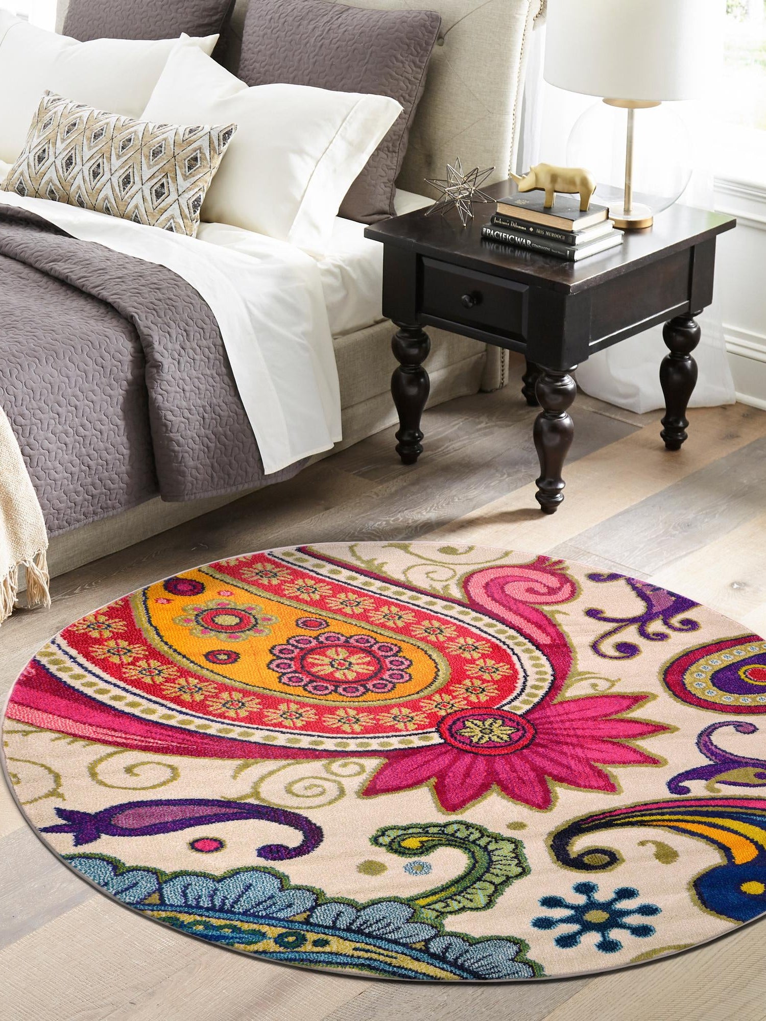 Cream 6' 1 x 6' 1 Estrella Round Area Rug 100% Polypropylene Non-Shedding Stain Resistant Carpet Colorful Modern Abstract Design Easy Clean for Home Decor for Sale at Rug Engine