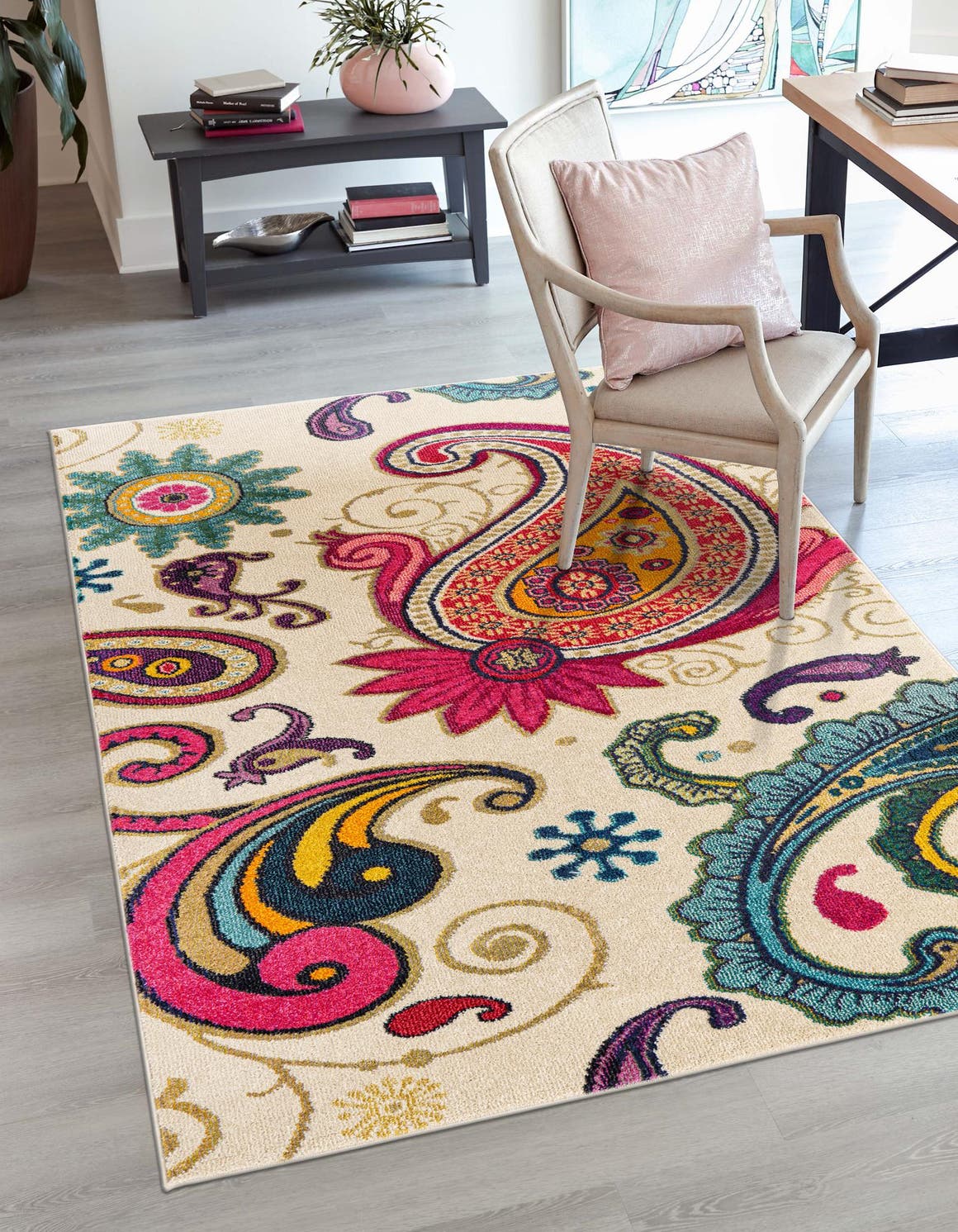 Cream 5' 1 x 8' Estrella Rectangle Area Rug 100% Polypropylene Non-Shedding Stain Resistant Carpet Colorful Modern Abstract Design Easy Clean for Home Decor for Sale at Rug Engine