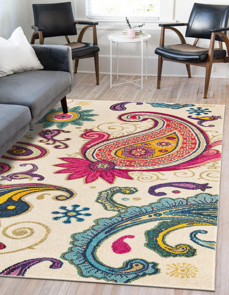 Cream 3' 3 x 5' 3 Estrella Rectangle Area Rug 100% Polypropylene Non-Shedding Stain Resistant Carpet Colorful Modern Abstract Design Easy Clean for Home Decor for Sale at Rug Engine