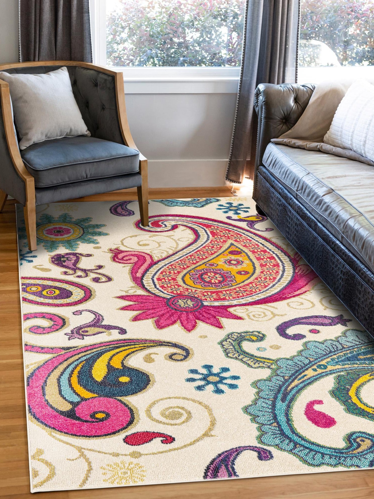 Cream 5' 1 x 8' Estrella Rectangle Area Rug 100% Polypropylene Non-Shedding Stain Resistant Carpet Colorful Modern Abstract Design Easy Clean for Home Decor for Sale at Rug Engine