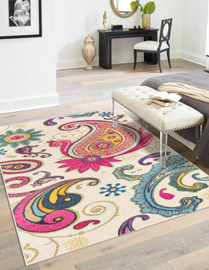 Cream 9' x 12' 2 Estrella Rectangle Area Rug 100% Polypropylene Non-Shedding Stain Resistant Carpet Colorful Modern Abstract Design Easy Clean for Home Decor for Sale at Rug Engine