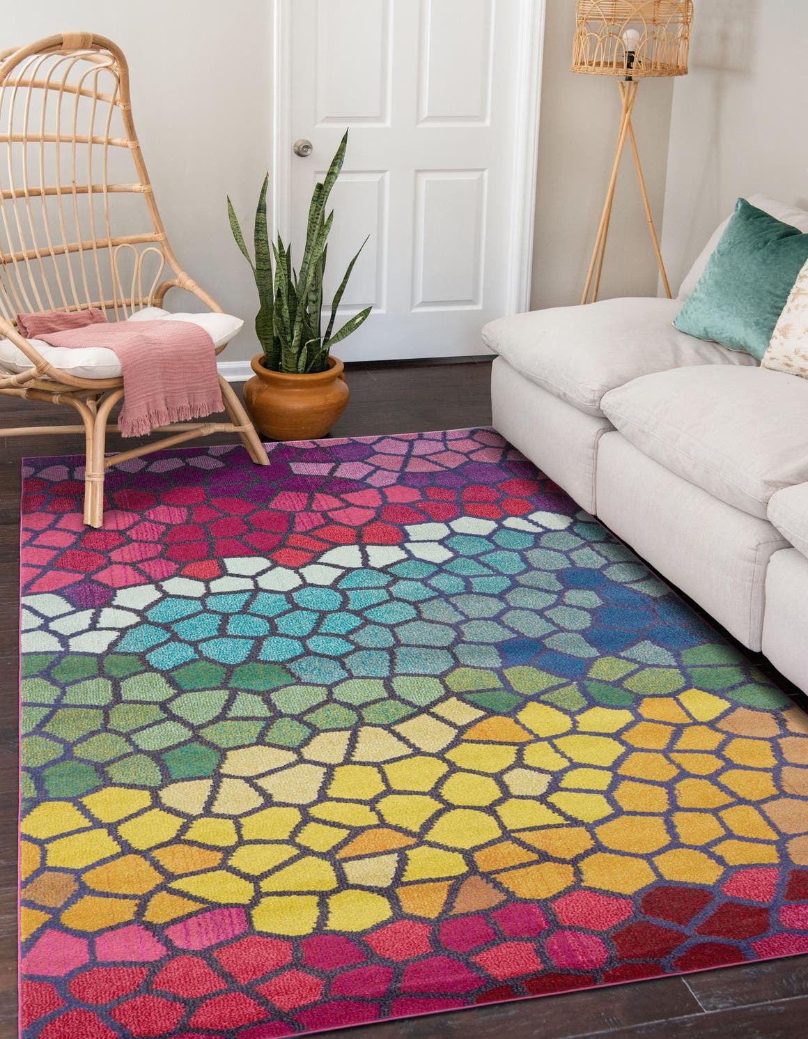 Multicolor 8' x 11' Estrella Rectangle Area Rug 100% Polypropylene Non-Shedding Stain Resistant Carpet Colorful Modern Abstract Design Easy Clean for Home Decor for Sale at Rug Engine