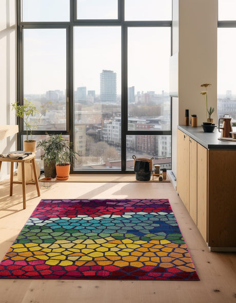 Multicolor 9' x 12' Estrella Rectangle Area Rug 100% Polypropylene Non-Shedding Stain Resistant Carpet Colorful Modern Abstract Design Easy Clean for Home Decor for Sale at Rug Engine