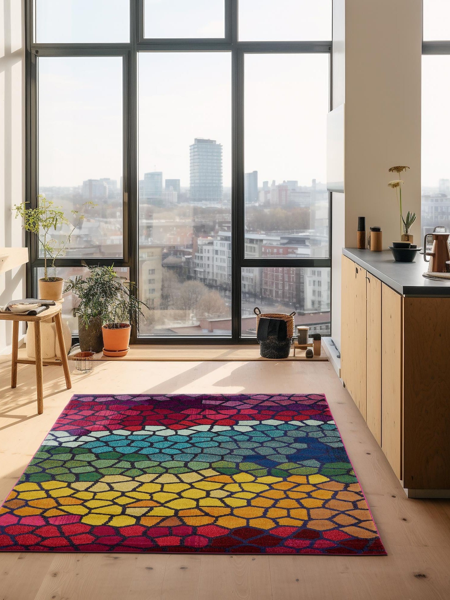 Multicolor 6' 1 x 9' Estrella Rectangle Area Rug 100% Polypropylene Non-Shedding Stain Resistant Carpet Colorful Modern Abstract Design Easy Clean for Home Decor for Sale at Rug Engine