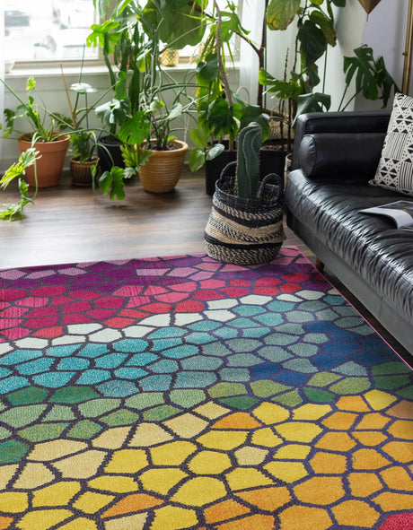 Multicolor 6' 1 x 9' Estrella Rectangle Area Rug 100% Polypropylene Non-Shedding Stain Resistant Carpet Colorful Modern Abstract Design Easy Clean for Home Decor for Sale at Rug Engine