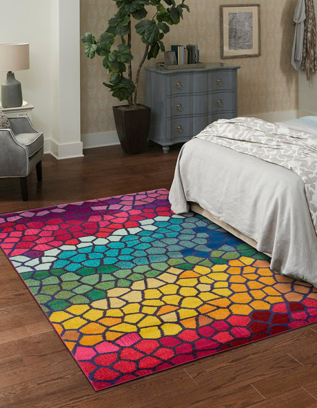 Multicolor 9' x 12' Estrella Rectangle Area Rug 100% Polypropylene Non-Shedding Stain Resistant Carpet Colorful Modern Abstract Design Easy Clean for Home Decor for Sale at Rug Engine
