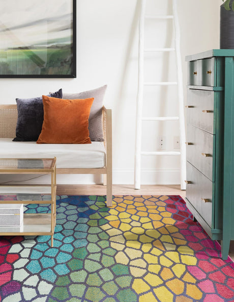 Multicolor 5' 1 x 8' Estrella Rectangle Area Rug 100% Polypropylene Non-Shedding Stain Resistant Carpet Colorful Modern Abstract Design Easy Clean for Home Decor for Sale at Rug Engine