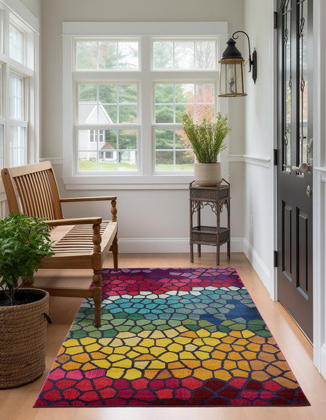 Multicolor 7' 1 x 10' Estrella Rectangle Area Rug 100% Polypropylene Non-Shedding Stain Resistant Carpet Colorful Modern Abstract Design Easy Clean for Home Decor for Sale at Rug Engine