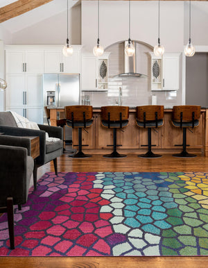 Multicolor 5' 1 x 8' Estrella Rectangle Area Rug 100% Polypropylene Non-Shedding Stain Resistant Carpet Colorful Modern Abstract Design Easy Clean for Home Decor for Sale at Rug Engine