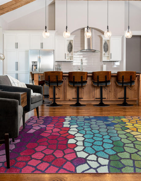 Multicolor 5' 1 x 8' Estrella Rectangle Area Rug 100% Polypropylene Non-Shedding Stain Resistant Carpet Colorful Modern Abstract Design Easy Clean for Home Decor for Sale at Rug Engine