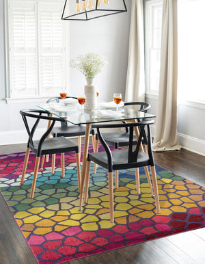 Multicolor 5' 1 x 8' Estrella Rectangle Area Rug 100% Polypropylene Non-Shedding Stain Resistant Carpet Colorful Modern Abstract Design Easy Clean for Home Decor for Sale at Rug Engine