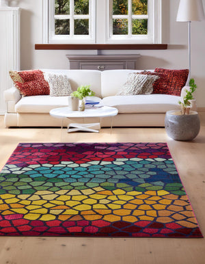 Multicolor 5' 1 x 8' Estrella Rectangle Area Rug 100% Polypropylene Non-Shedding Stain Resistant Carpet Colorful Modern Abstract Design Easy Clean for Home Decor for Sale at Rug Engine