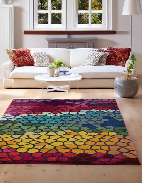 Multicolor 5' 1 x 8' Estrella Rectangle Area Rug 100% Polypropylene Non-Shedding Stain Resistant Carpet Colorful Modern Abstract Design Easy Clean for Home Decor for Sale at Rug Engine