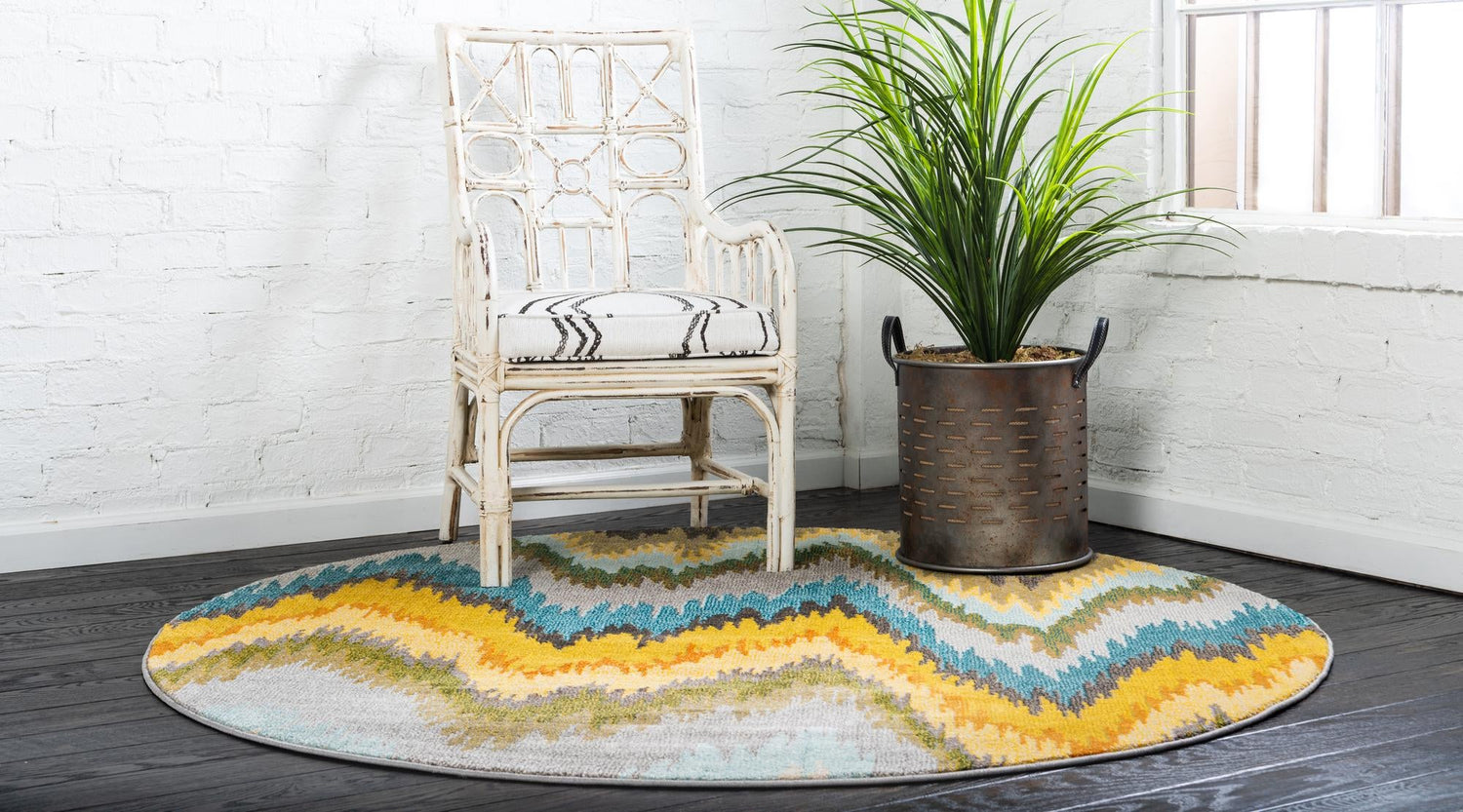 Multicolor 6' 1 x 6' 1 Estrella Round Area Rug 100% Polypropylene Non-Shedding Stain Resistant Carpet Colorful Modern Abstract Design Easy Clean for Home Decor for Sale at Rug Engine