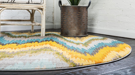 Multicolor 8' x 8' Estrella Round Area Rug 100% Polypropylene Non-Shedding Stain Resistant Carpet Colorful Modern Abstract Design Easy Clean for Home Decor for Sale at Rug Engine