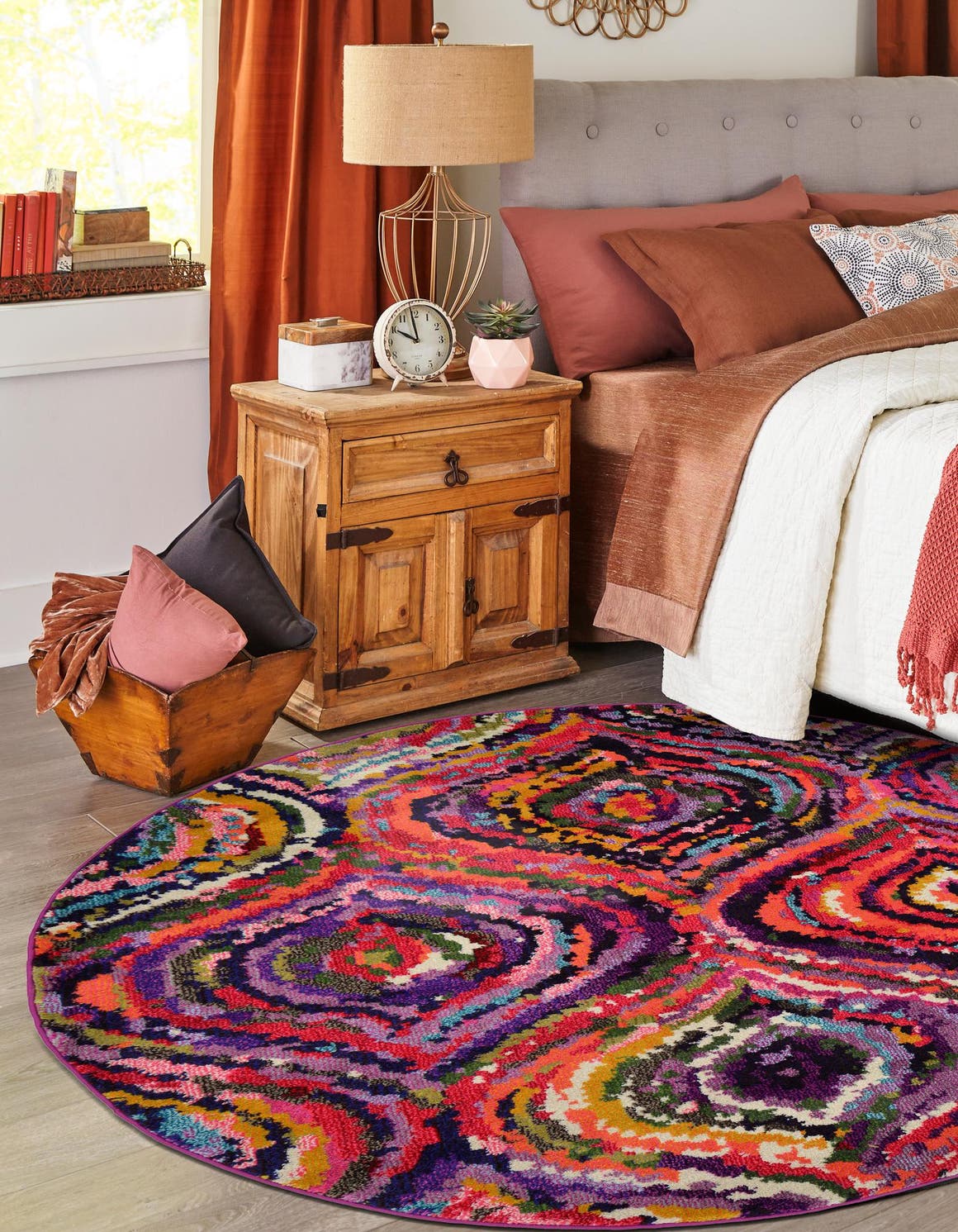 Multicolor 8' x 8' Estrella Round Area Rug 100% Polypropylene Non-Shedding Stain Resistant Carpet Colorful Modern Abstract Design Easy Clean for Home Decor for Sale at Rug Engine