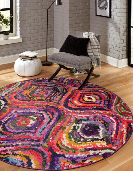 Multicolor 6' 1 x 6' 1 Estrella Round Area Rug 100% Polypropylene Non-Shedding Stain Resistant Carpet Colorful Modern Abstract Design Easy Clean for Home Decor for Sale at Rug Engine