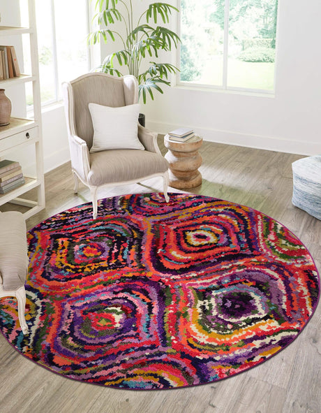 Multicolor 8' x 8' Estrella Round Area Rug 100% Polypropylene Non-Shedding Stain Resistant Carpet Colorful Modern Abstract Design Easy Clean for Home Decor for Sale at Rug Engine