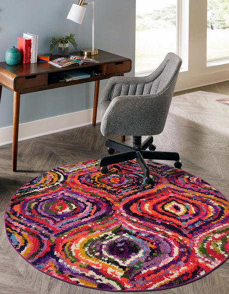 Multicolor 6' 1 x 6' 1 Estrella Round Area Rug 100% Polypropylene Non-Shedding Stain Resistant Carpet Colorful Modern Abstract Design Easy Clean for Home Decor for Sale at Rug Engine