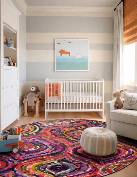 Multicolor 6' 1 x 6' 1 Estrella Round Area Rug 100% Polypropylene Non-Shedding Stain Resistant Carpet Colorful Modern Abstract Design Easy Clean for Home Decor for Sale at Rug Engine
