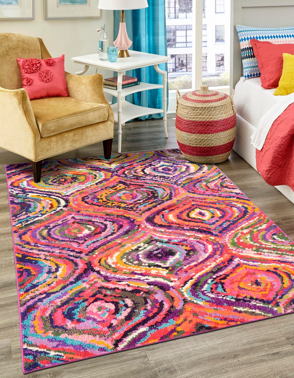 Multicolor 5' 1 x 8' Estrella Rectangle Area Rug 100% Polypropylene Non-Shedding Stain Resistant Carpet Colorful Modern Abstract Design Easy Clean for Home Decor for Sale at Rug Engine