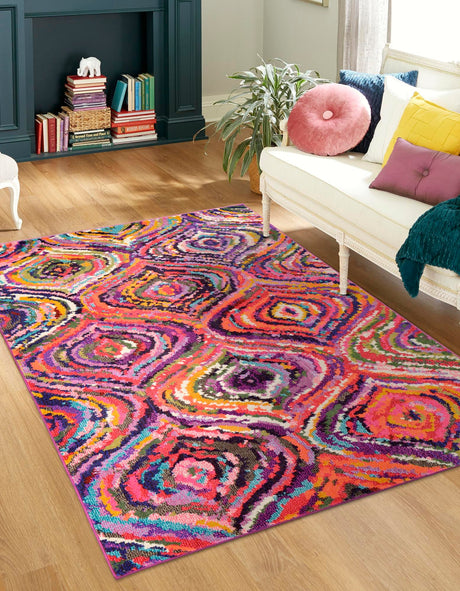 Multicolor 6' 1 x 9' Estrella Rectangle Area Rug 100% Polypropylene Non-Shedding Stain Resistant Carpet Colorful Modern Abstract Design Easy Clean for Home Decor for Sale at Rug Engine