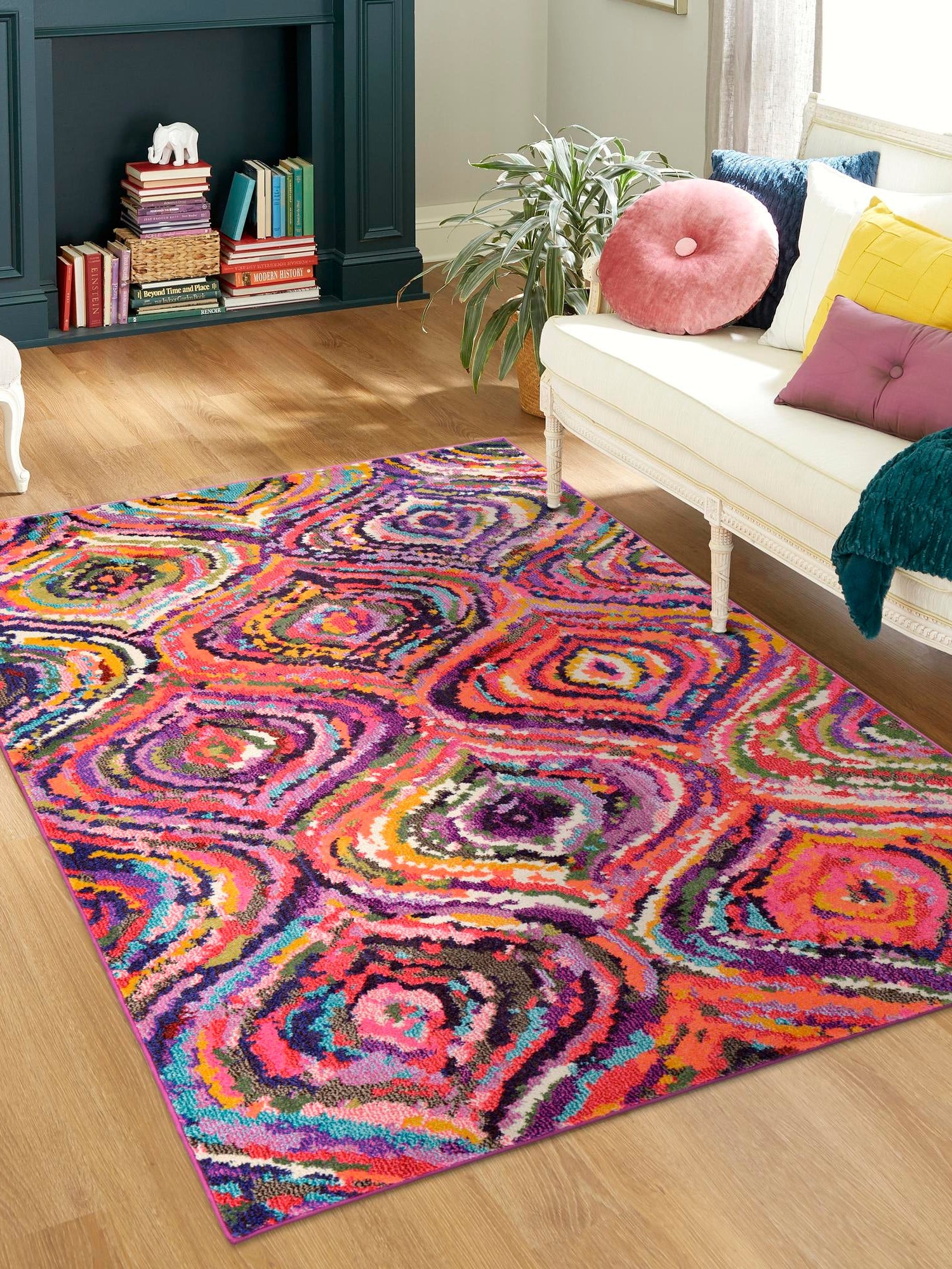 Multicolor 5' 1 x 8' Estrella Rectangle Area Rug 100% Polypropylene Non-Shedding Stain Resistant Carpet Colorful Modern Abstract Design Easy Clean for Home Decor for Sale at Rug Engine