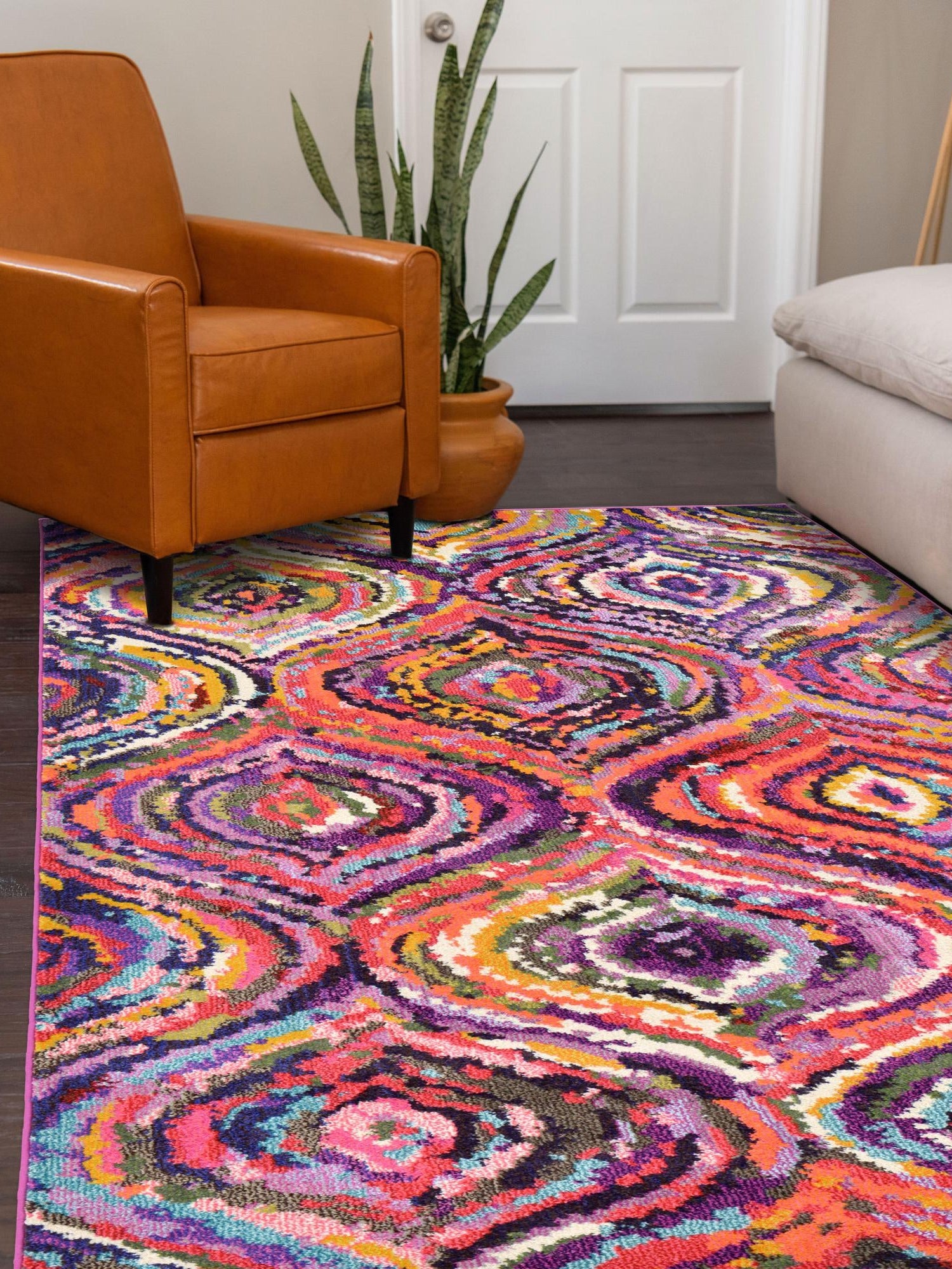 Multicolor 7' 1 x 10' Estrella Rectangle Area Rug 100% Polypropylene Non-Shedding Stain Resistant Carpet Colorful Modern Abstract Design Easy Clean for Home Decor for Sale at Rug Engine