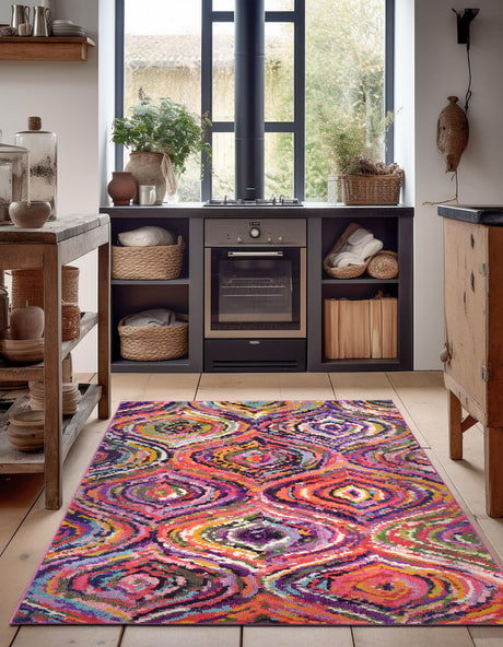 Multicolor 6' 1 x 9' Estrella Rectangle Area Rug 100% Polypropylene Non-Shedding Stain Resistant Carpet Colorful Modern Abstract Design Easy Clean for Home Decor for Sale at Rug Engine