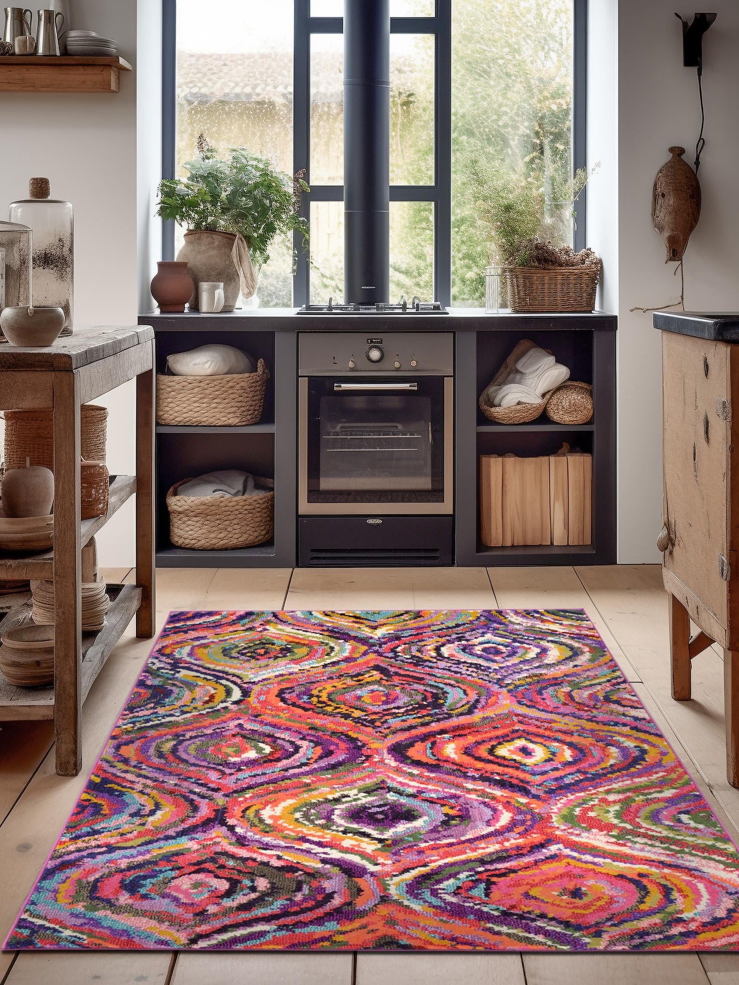 Multicolor 7' 1 x 10' Estrella Rectangle Area Rug 100% Polypropylene Non-Shedding Stain Resistant Carpet Colorful Modern Abstract Design Easy Clean for Home Decor for Sale at Rug Engine